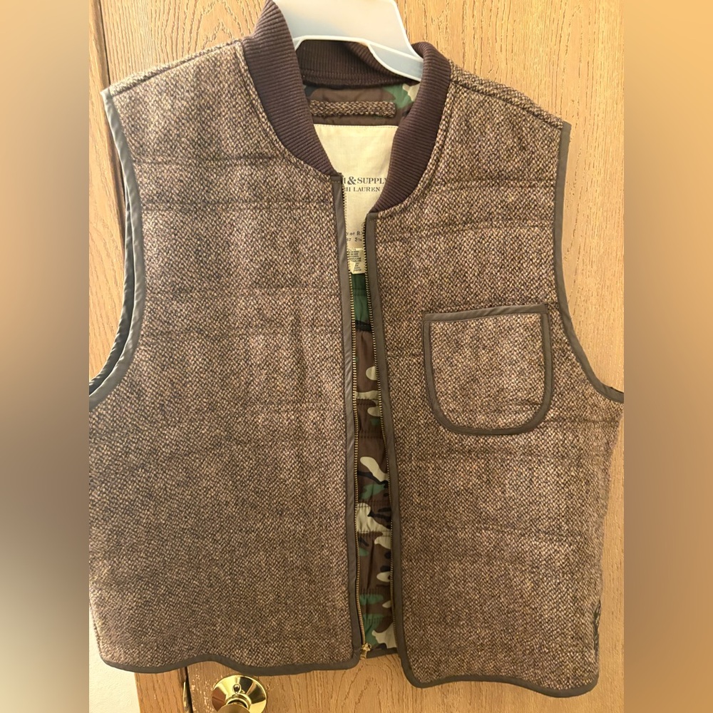 Ralph Lauren denim&supply vest 100% wool men’s size xl brown camo interior